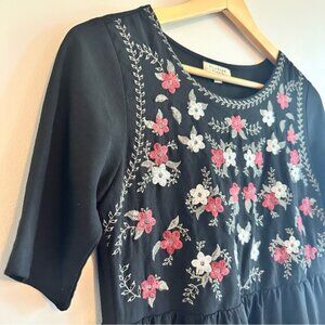 Polagram Black Midi Sundress with Pink Floral Embroidery, Women’s, Size Small